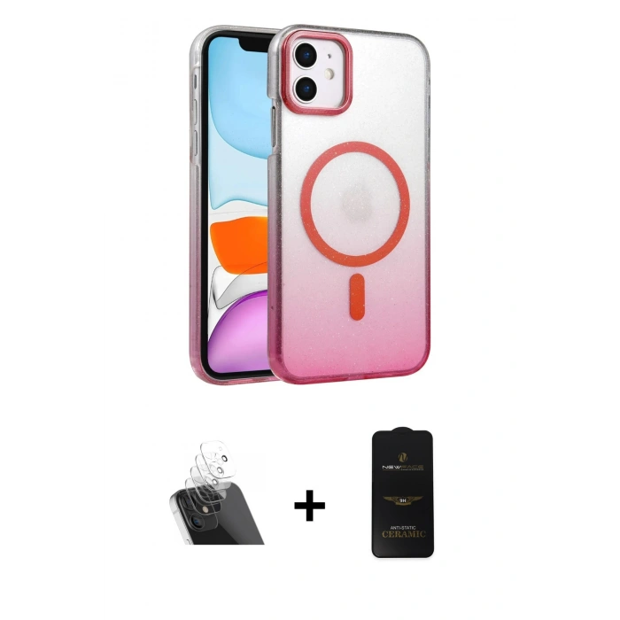 MARSİLYAN™- iPhone 11 Kılıf Ahenk Doku Özel Seri - Siyah 6D Antistatik Mat Seramik Hayalet Nano Ekran Koruyucu + Kamera Lens Koruma Cam - SF