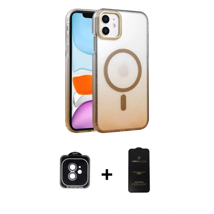 MARSİLYAN™- iPhone 11 Kılıf Ahenk Doku Özel Seri - Siyah 6D Antistatik Mat Seramik Hayalet Nano Ekran Koruyucu + PVD Metal Kamera Lens - YL