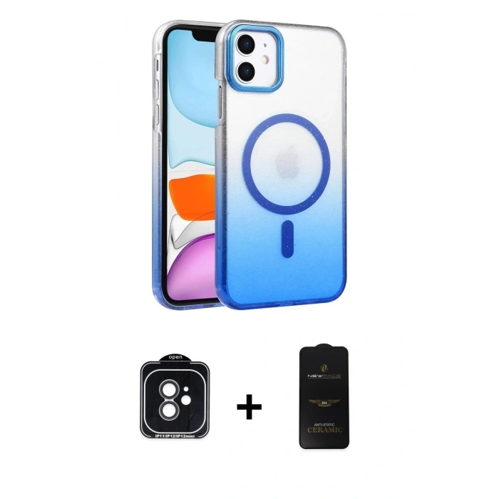 MARSİLYAN™- iPhone 11 Kılıf Ahenk Doku Özel Seri - Siyah 6D Antistatik Mat Seramik Hayalet Nano Ekran Koruyucu + PVD Metal Kamera Lens - SH