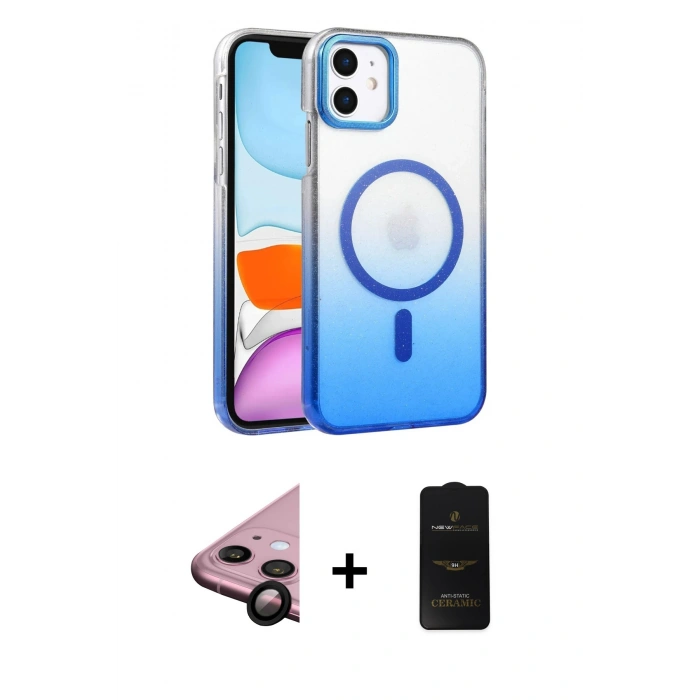 MARSİLYAN™- iPhone 11 Kılıf Ahenk Doku Özel Seri - Siyah 6D Antistatik Mat Seramik Hayalet Nano Ekran Koruyucu + Raze Metal Kamera Lens - SH