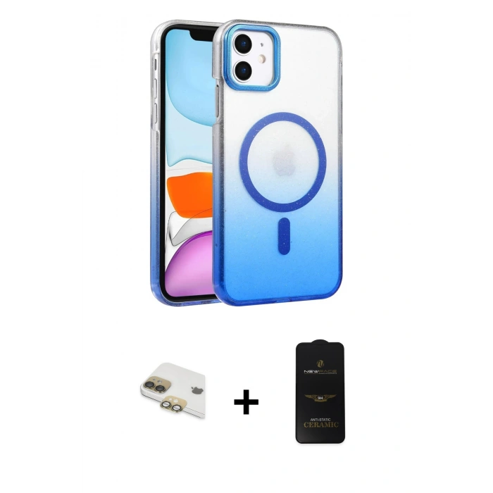MARSİLYAN™- iPhone 11 Kılıf Ahenk Doku Özel Seri - Siyah 6D Antistatik Mat Seramik Hayalet Nano Ekran Koruyucu + Pers Alüminyum Kamera Lens - GD