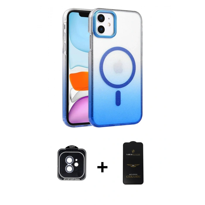 MARSİLYAN™- iPhone 11 Kılıf Ahenk Doku Özel Seri - Siyah 6D Antistatik Mat Seramik Hayalet Nano Ekran Koruyucu + PVD Metal Kamera Lens - MI