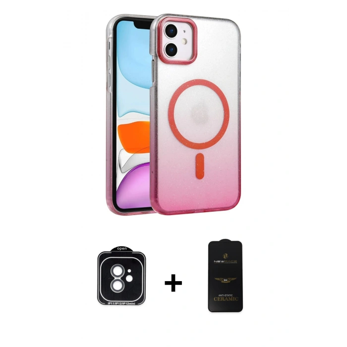MARSİLYAN™- iPhone 11 Kılıf Ahenk Doku Özel Seri - Siyah 6D Antistatik Mat Seramik Hayalet Nano Ekran Koruyucu + PVD Metal Kamera Lens - YL