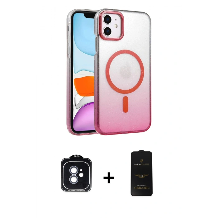 MARSİLYAN™- iPhone 11 Kılıf Ahenk Doku Özel Seri - Siyah 6D Antistatik Mat Seramik Hayalet Nano Ekran Koruyucu + PVD Metal Kamera Lens - MI