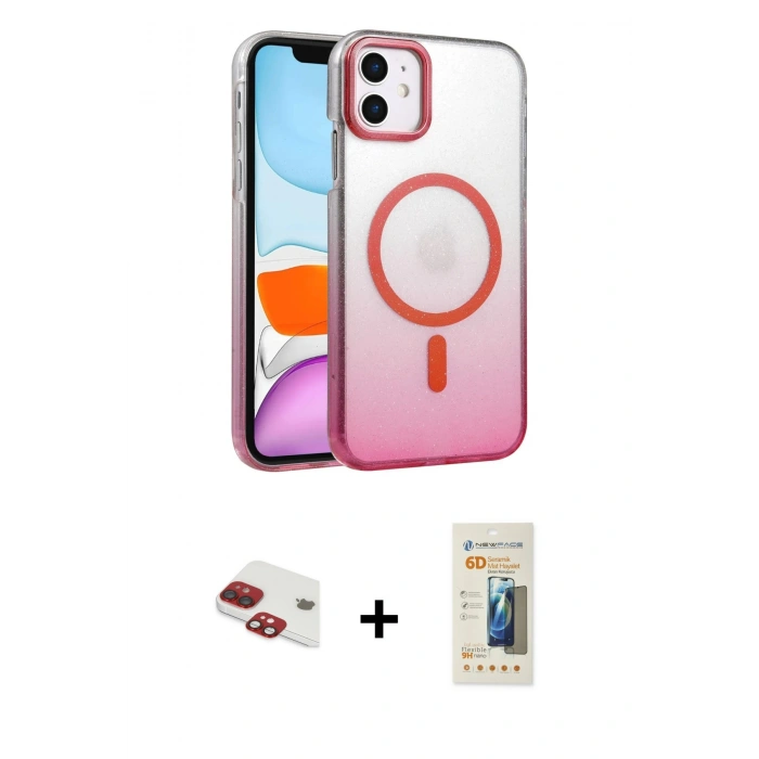 MARSİLYAN™- iPhone 11 Kılıf Ahenk Doku Özel Seri - Siyah 6D Mat Seramik Hayalet Nano Ekran Koruyucu + Pers Alüminyum Kamera Lens - KI