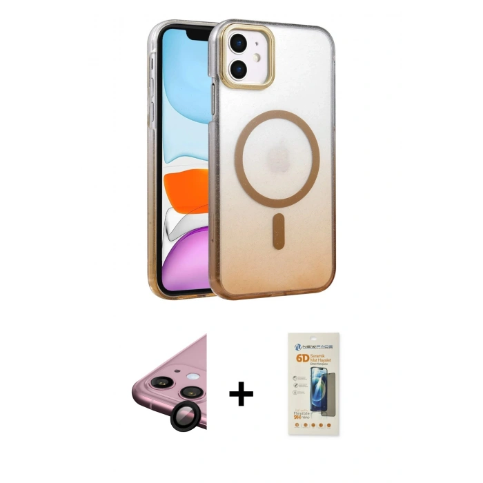 MARSİLYAN™- iPhone 11 Kılıf Ahenk Doku Özel Seri - Siyah 6D Mat Seramik Hayalet Nano Ekran Koruyucu + Raze Metal Kamera Lens - SH