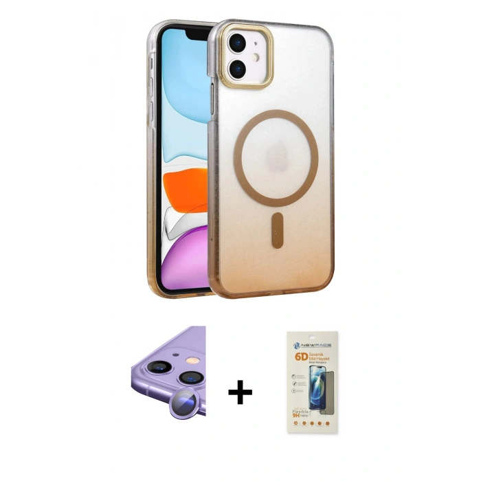 MARSİLYAN™- iPhone 11 Kılıf Ahenk Doku Özel Seri - Siyah 6D Mat Seramik Hayalet Nano Ekran Koruyucu + Raze Metal Kamera Lens - MR