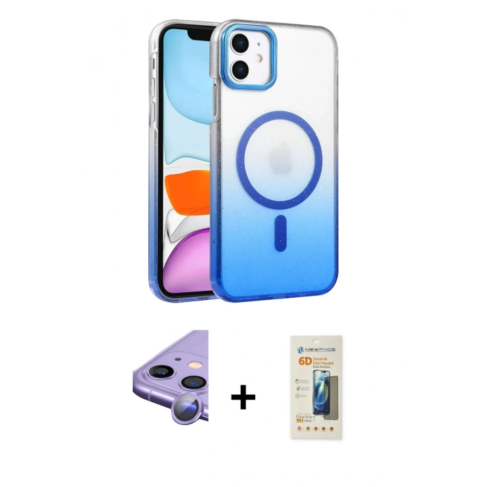 MARSİLYAN™- iPhone 11 Kılıf Ahenk Doku Özel Seri - Siyah 6D Mat Seramik Hayalet Nano Ekran Koruyucu + Raze Metal Kamera Lens - MR