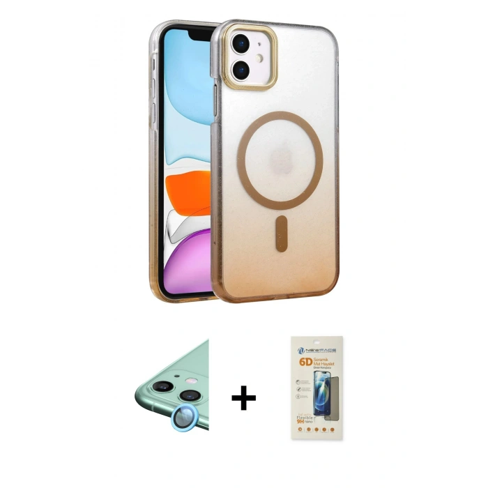 MARSİLYAN™- iPhone 11 Kılıf Ahenk Doku Özel Seri - Siyah 6D Mat Seramik Hayalet Nano Ekran Koruyucu + Raze Metal Kamera Lens - MI