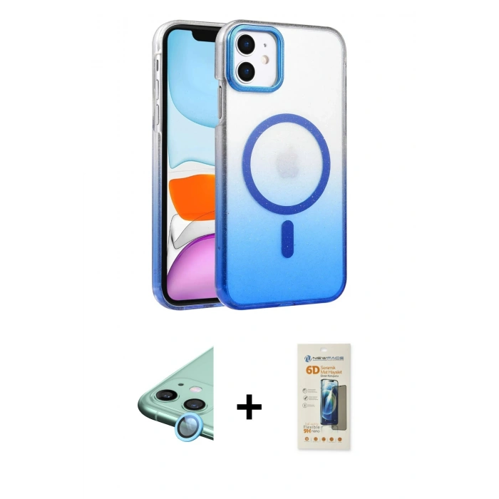 MARSİLYAN™- iPhone 11 Kılıf Ahenk Doku Özel Seri - Siyah 6D Mat Seramik Hayalet Nano Ekran Koruyucu + Raze Metal Kamera Lens - MI