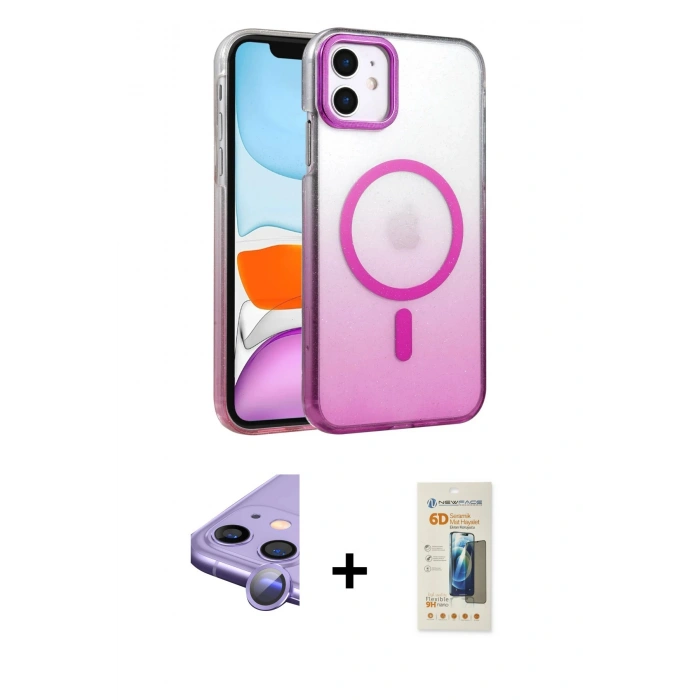MARSİLYAN™- iPhone 11 Kılıf Ahenk Doku Özel Seri - Siyah 6D Mat Seramik Hayalet Nano Ekran Koruyucu + Raze Metal Kamera Lens - MR