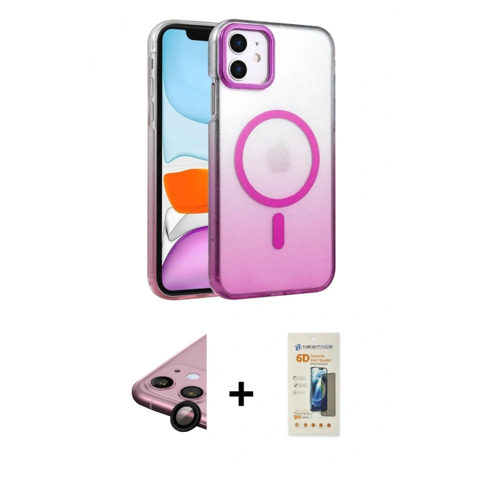 MARSİLYAN™- iPhone 11 Kılıf Ahenk Doku Özel Seri - Siyah 6D Mat Seramik Hayalet Nano Ekran Koruyucu + Raze Metal Kamera Lens - SH