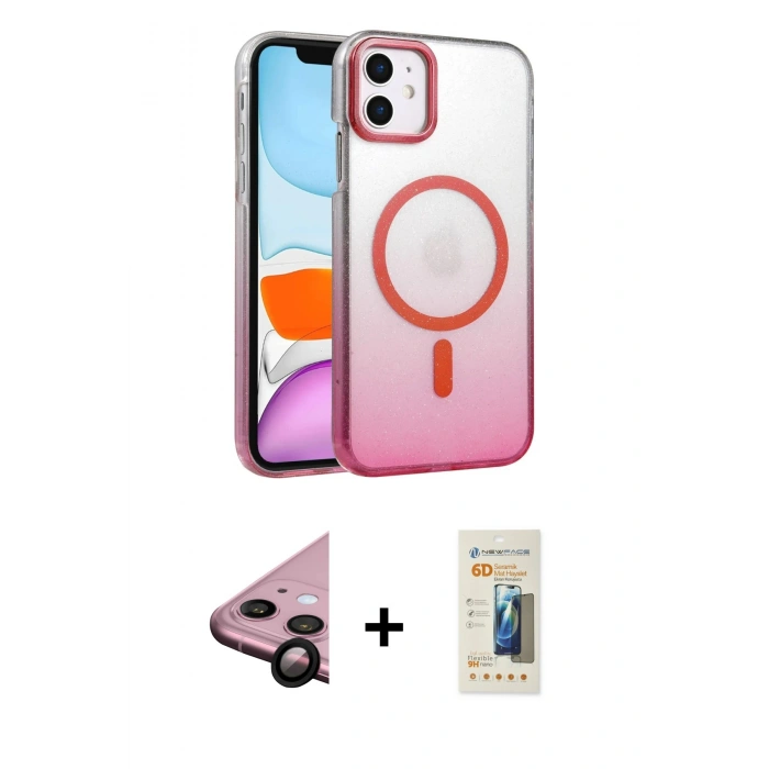 MARSİLYAN™- iPhone 11 Kılıf Ahenk Doku Özel Seri - Siyah 6D Mat Seramik Hayalet Nano Ekran Koruyucu + Raze Metal Kamera Lens - SH