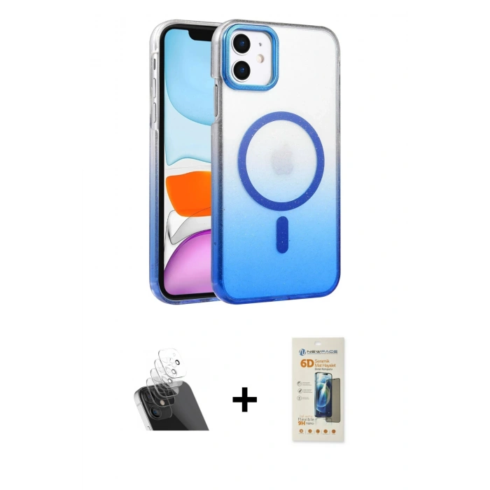 MARSİLYAN™- iPhone 11 Kılıf Ahenk Doku Özel Seri - Siyah 6D Mat Seramik Hayalet Nano Ekran Koruyucu + Kamera Lens Koruma Cam - SF