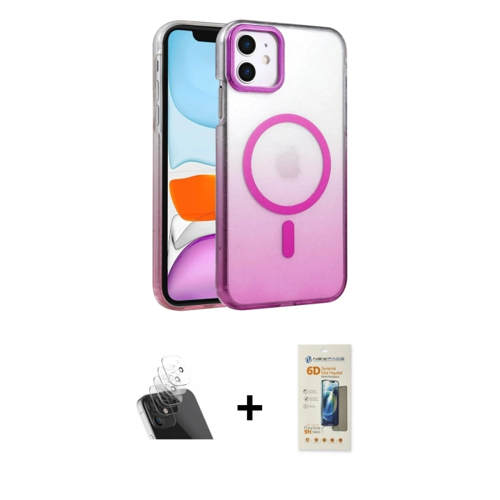 MARSİLYAN™- iPhone 11 Kılıf Ahenk Doku Özel Seri - Siyah 6D Mat Seramik Hayalet Nano Ekran Koruyucu + Kamera Lens Koruma Cam - SF