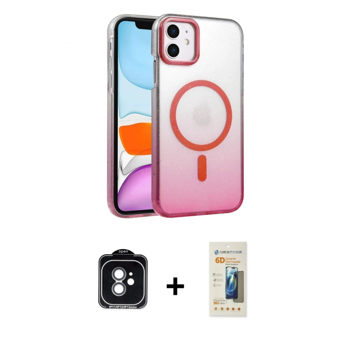 MARSİLYAN™- iPhone 11 Kılıf Ahenk Doku Özel Seri - Siyah 6D Mat Seramik Hayalet Nano Ekran Koruyucu + PVD Metal Kamera Lens - YL