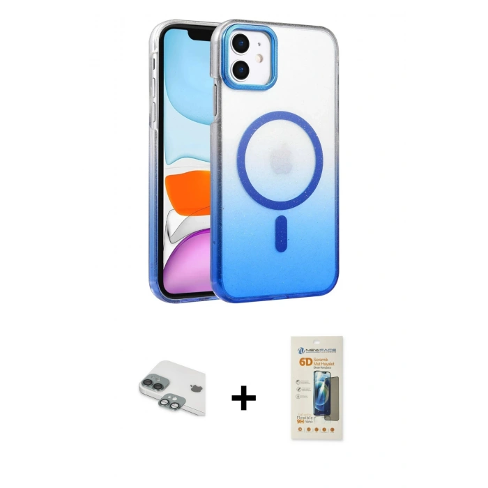 MARSİLYAN™- iPhone 11 Kılıf Ahenk Doku Özel Seri - Siyah 6D Mat Seramik Hayalet Nano Ekran Koruyucu + Pers Alüminyum Kamera Lens - YL