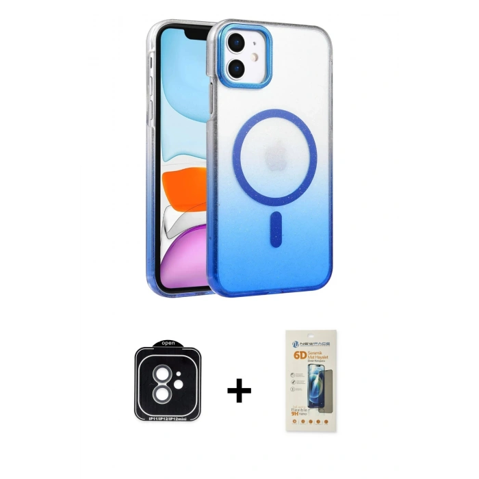 MARSİLYAN™- iPhone 11 Kılıf Ahenk Doku Özel Seri - Siyah 6D Mat Seramik Hayalet Nano Ekran Koruyucu + PVD Metal Kamera Lens - YL