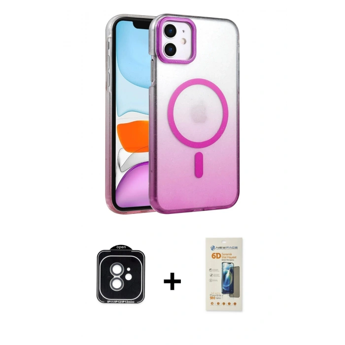 MARSİLYAN™- iPhone 11 Kılıf Ahenk Doku Özel Seri - Siyah 6D Mat Seramik Hayalet Nano Ekran Koruyucu + PVD Metal Kamera Lens - YL