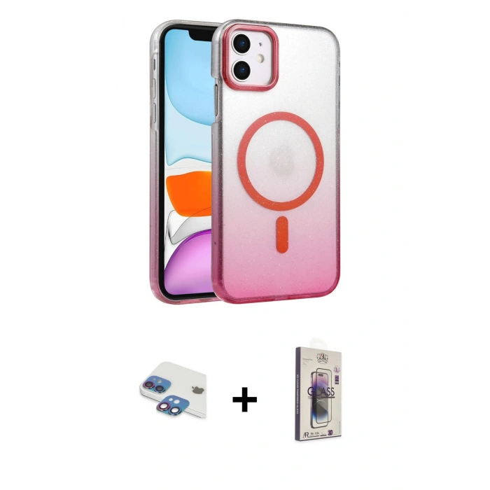 MARSİLYAN™- iPhone 11 Kılıf Ahenk Doku Özel Seri - Siyah Bilvis 3D Cam Ekran Koruyucu + Pers Alüminyum Kamera Lens - GI