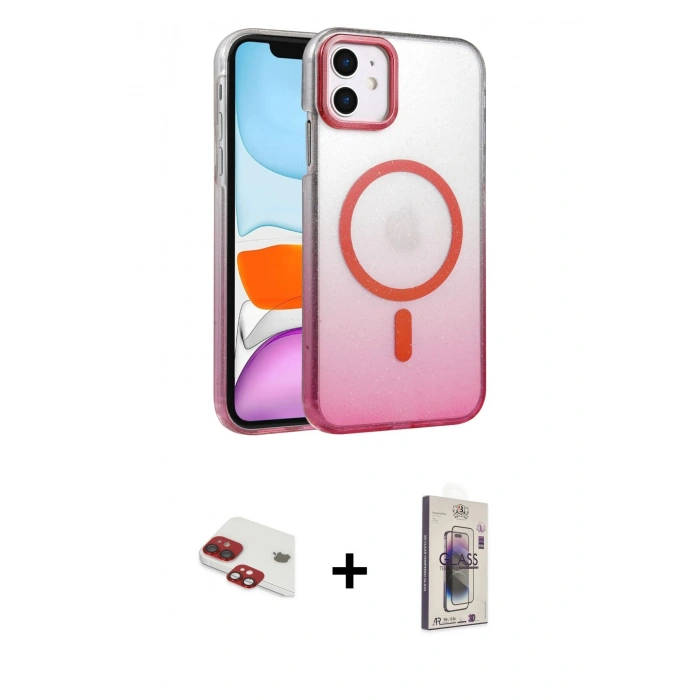 MARSİLYAN™- iPhone 11 Kılıf Ahenk Doku Özel Seri - Siyah Bilvis 3D Cam Ekran Koruyucu + Pers Alüminyum Kamera Lens - KI