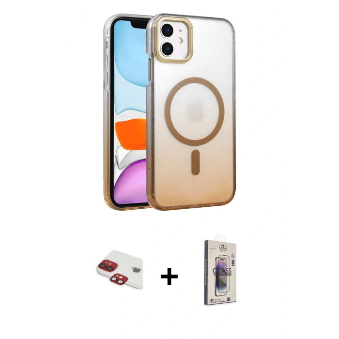 MARSİLYAN™- iPhone 11 Kılıf Ahenk Doku Özel Seri - Siyah Bilvis 3D Cam Ekran Koruyucu + Pers Alüminyum Kamera Lens - KI