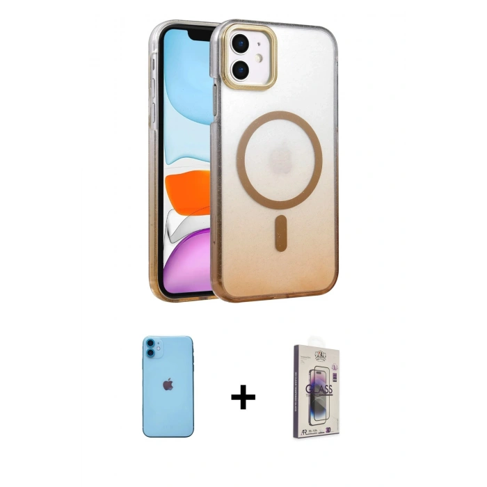 MARSİLYAN™- iPhone 11 Kılıf Ahenk Doku Özel Seri - Siyah Bilvis 3D Cam Ekran Koruyucu + Neon Fosforlu Kamera Lens - MI