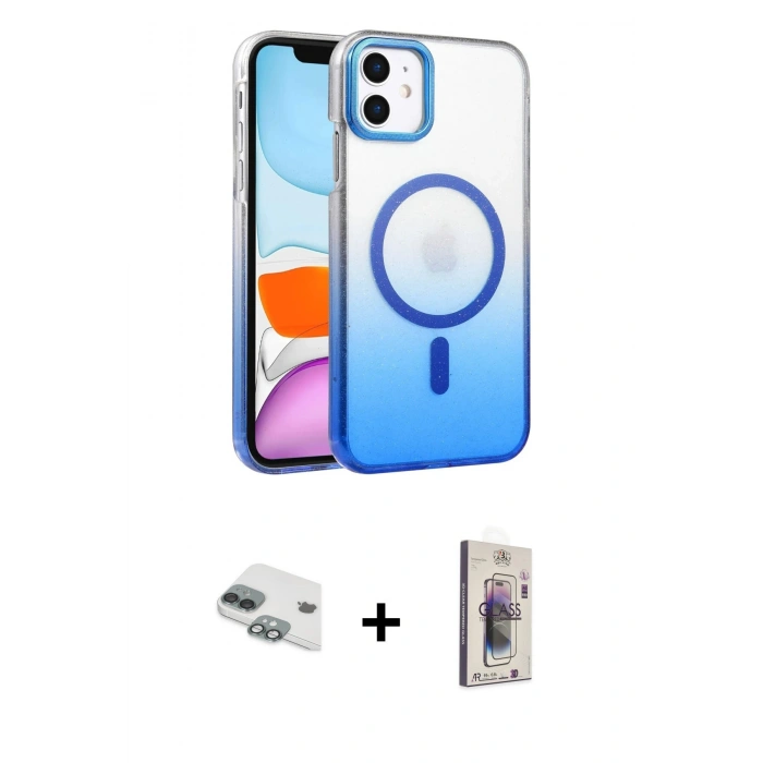 MARSİLYAN™- iPhone 11 Kılıf Ahenk Doku Özel Seri - Siyah Bilvis 3D Cam Ekran Koruyucu + Pers Alüminyum Kamera Lens - YL