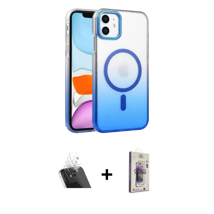 MARSİLYAN™- iPhone 11 Kılıf Ahenk Doku Özel Seri - Siyah Bilvis 3D Cam Ekran Koruyucu + Kamera Lens Koruma Cam - SF