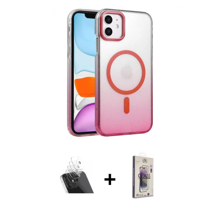 MARSİLYAN™- iPhone 11 Kılıf Ahenk Doku Özel Seri - Siyah Bilvis 3D Cam Ekran Koruyucu + Kamera Lens Koruma Cam - SF