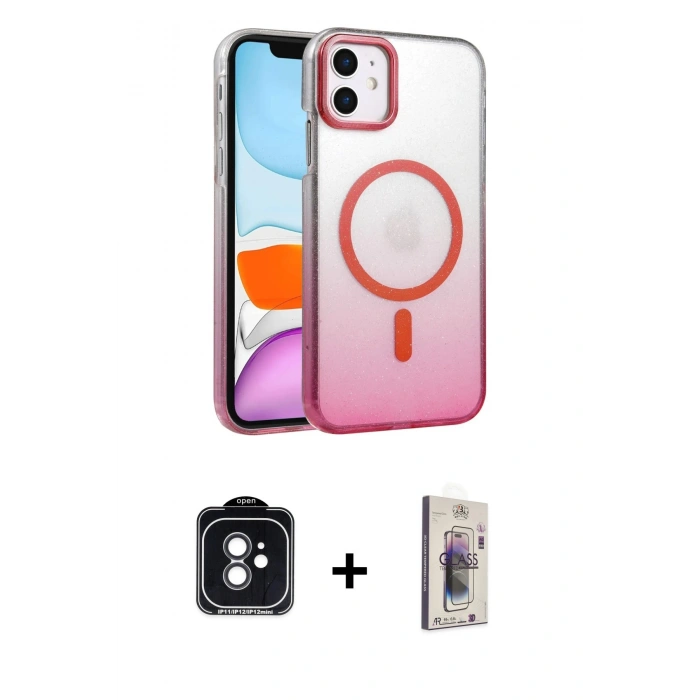 MARSİLYAN™- iPhone 11 Kılıf Ahenk Doku Özel Seri - Siyah Bilvis 3D Cam Ekran Koruyucu + PVD Metal Kamera Lens - SH
