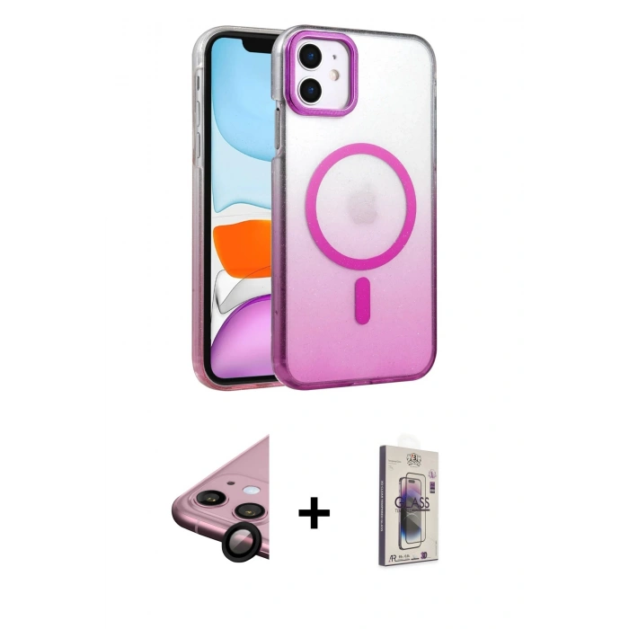 MARSİLYAN™- iPhone 11 Kılıf Ahenk Doku Özel Seri - Siyah Bilvis 3D Cam Ekran Koruyucu + Raze Metal Kamera Lens - SH
