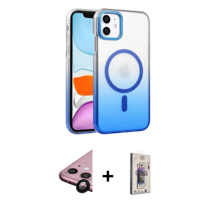 MARSİLYAN™- iPhone 11 Kılıf Ahenk Doku Özel Seri - Siyah Bilvis 3D Cam Ekran Koruyucu + Raze Metal Kamera Lens - SH
