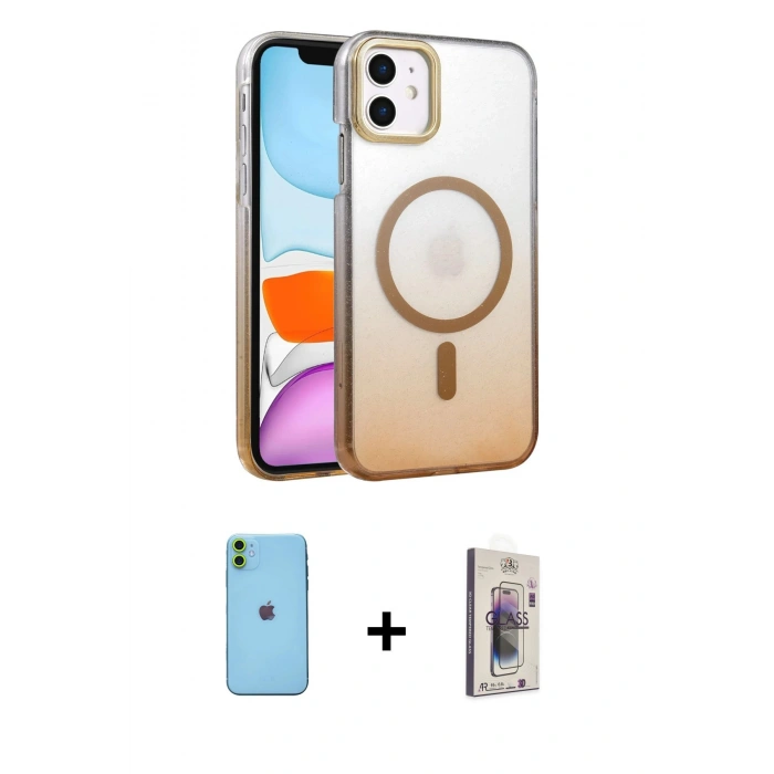 MARSİLYAN™- iPhone 11 Kılıf Ahenk Doku Özel Seri - Siyah Bilvis 3D Cam Ekran Koruyucu + Neon Fosforlu Kamera Lens - YL