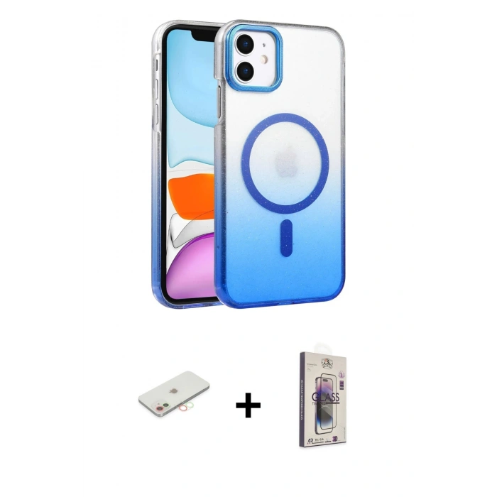 MARSİLYAN™- iPhone 11 Kılıf Ahenk Doku Özel Seri - Siyah Bilvis 3D Cam Ekran Koruyucu + Renkli Kamera Lens Koruma Cam - YL