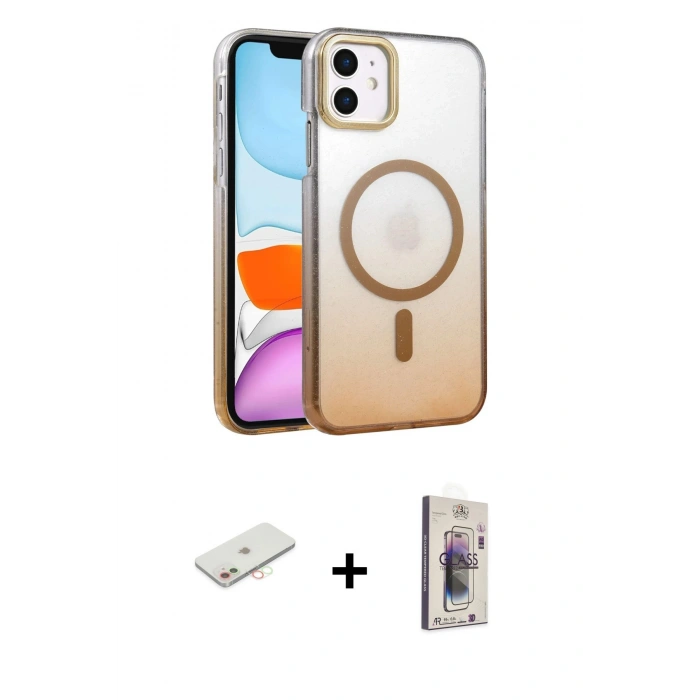 MARSİLYAN™- iPhone 11 Kılıf Ahenk Doku Özel Seri - Siyah Bilvis 3D Cam Ekran Koruyucu + Renkli Kamera Lens Koruma Cam - YL