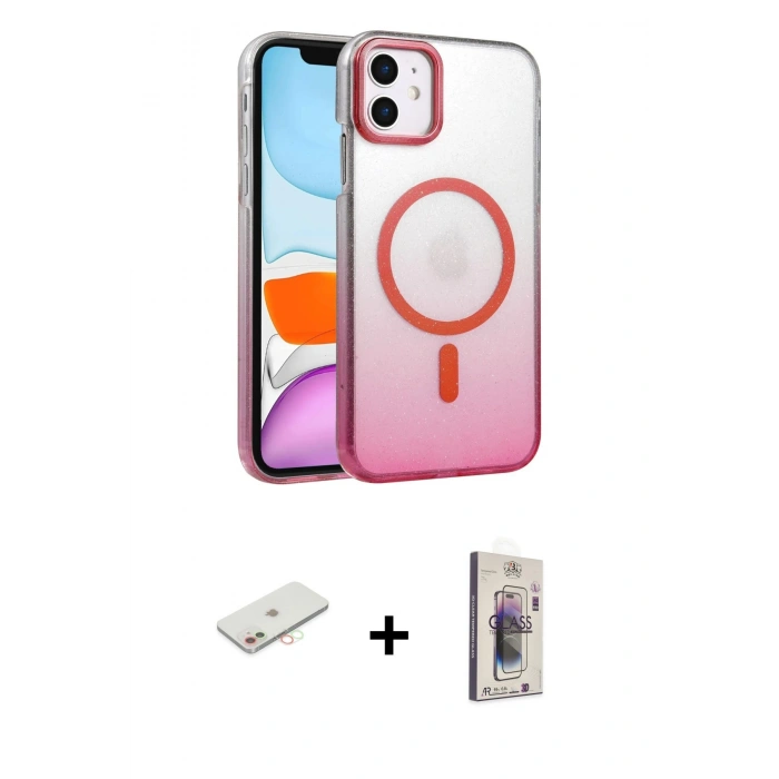 MARSİLYAN™- iPhone 11 Kılıf Ahenk Doku Özel Seri - Siyah Bilvis 3D Cam Ekran Koruyucu + Renkli Kamera Lens Koruma Cam - YL