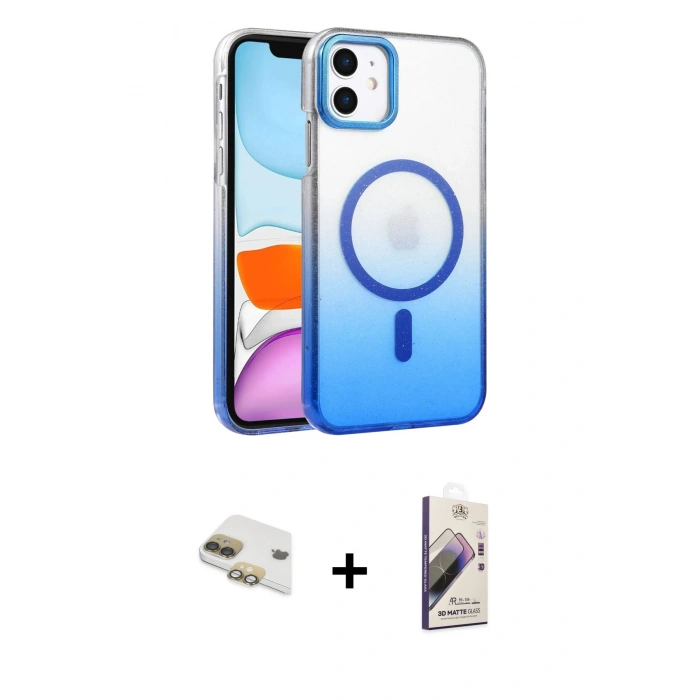 MARSİLYAN™- iPhone 11 Kılıf Ahenk Doku Özel Seri - Siyah Bilvis 3D Mat Cam Ekran Koruyucu + Pers Alüminyum Kamera Lens - GD
