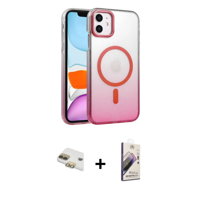 MARSİLYAN™- iPhone 11 Kılıf Ahenk Doku Özel Seri - Siyah Bilvis 3D Mat Cam Ekran Koruyucu + Pers Alüminyum Kamera Lens - GD
