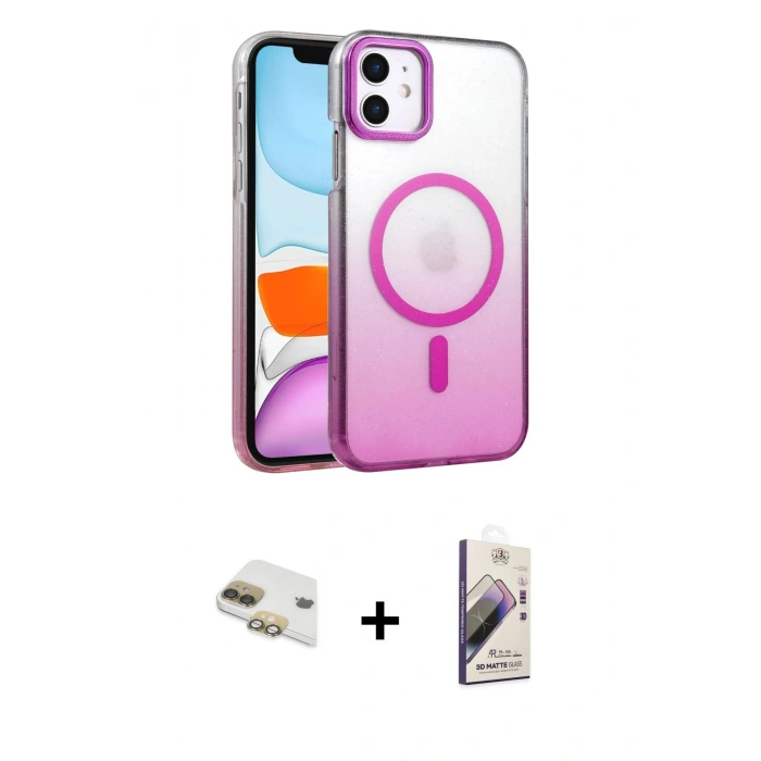 MARSİLYAN™- iPhone 11 Kılıf Ahenk Doku Özel Seri - Siyah Bilvis 3D Mat Cam Ekran Koruyucu + Pers Alüminyum Kamera Lens - GD