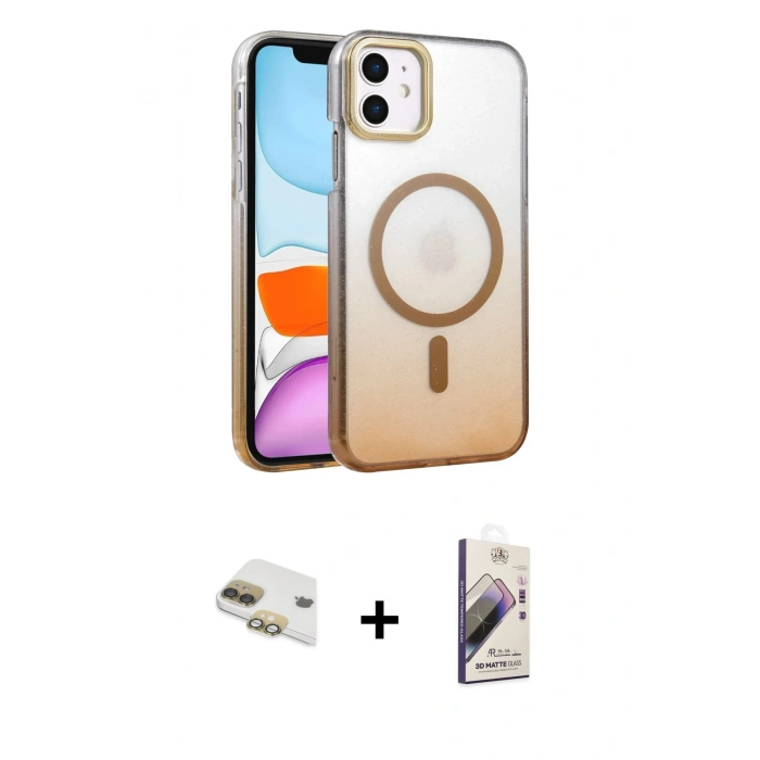 MARSİLYAN™- iPhone 11 Kılıf Ahenk Doku Özel Seri - Siyah Bilvis 3D Mat Cam Ekran Koruyucu + Pers Alüminyum Kamera Lens - GD