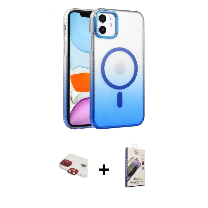 MARSİLYAN™- iPhone 11 Kılıf Ahenk Doku Özel Seri - Siyah Bilvis 3D Mat Cam Ekran Koruyucu + Kırmızı Pers Alüminyum Kamera Lens