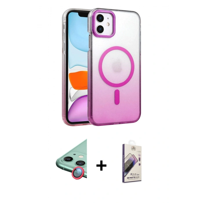 MARSİLYAN™- iPhone 11 Kılıf Ahenk Doku Özel Seri - Siyah Bilvis 3D Mat Cam Ekran Koruyucu + Raze Metal Kamera Lens - KI