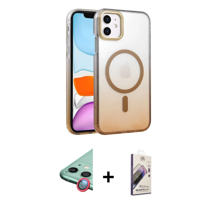 MARSİLYAN™- iPhone 11 Kılıf Ahenk Doku Özel Seri - Siyah Bilvis 3D Mat Cam Ekran Koruyucu + Raze Metal Kamera Lens - KI