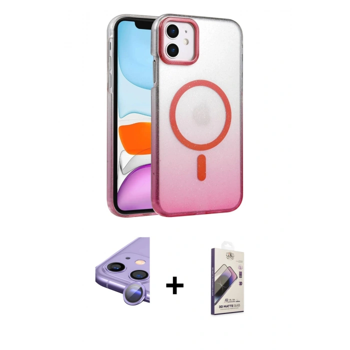 MARSİLYAN™- iPhone 11 Kılıf Ahenk Doku Özel Seri - Siyah Bilvis 3D Mat Cam Ekran Koruyucu + Raze Metal Kamera Lens - MR