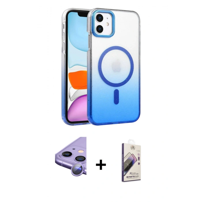 MARSİLYAN™- iPhone 11 Kılıf Ahenk Doku Özel Seri - Siyah Bilvis 3D Mat Cam Ekran Koruyucu + Raze Metal Kamera Lens - MR