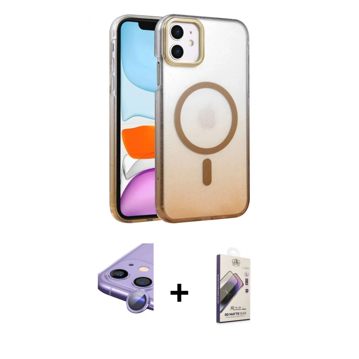 MARSİLYAN™- iPhone 11 Kılıf Ahenk Doku Özel Seri - Siyah Bilvis 3D Mat Cam Ekran Koruyucu + Raze Metal Kamera Lens - MR
