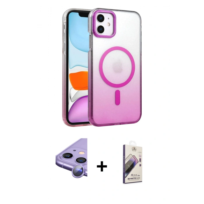 MARSİLYAN™- iPhone 11 Kılıf Ahenk Doku Özel Seri - Siyah Bilvis 3D Mat Cam Ekran Koruyucu + Raze Metal Kamera Lens - MR
