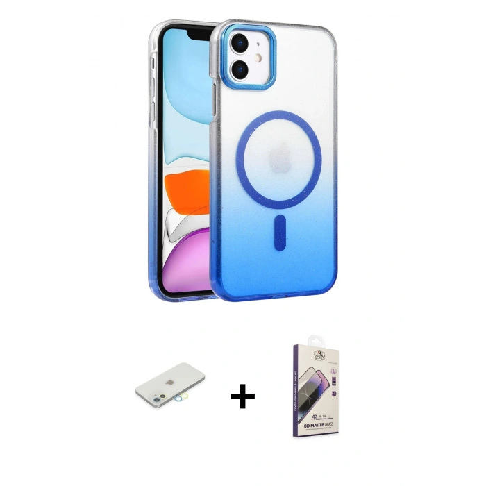 MARSİLYAN™- iPhone 11 Kılıf Ahenk Doku Özel Seri - Siyah Bilvis 3D Mat Cam Ekran Koruyucu + Renkli Kamera Lens Koruma Cam - SI