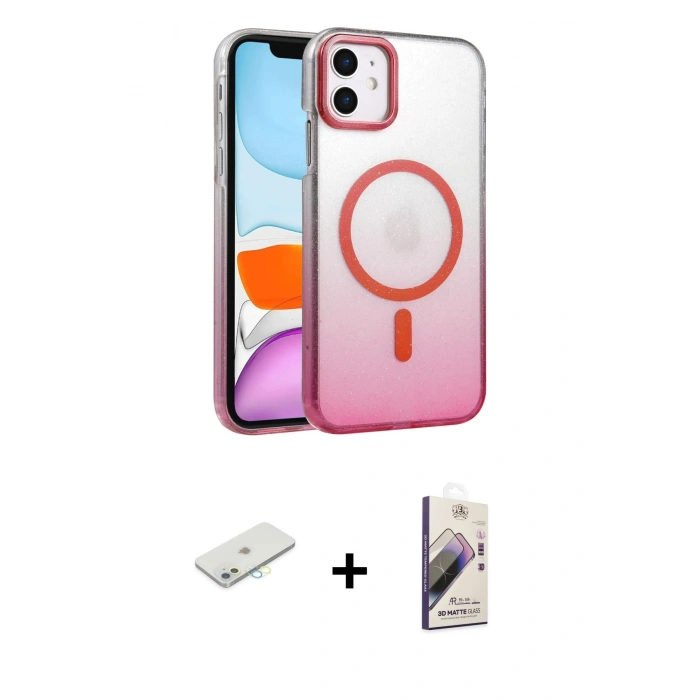 MARSİLYAN™- iPhone 11 Kılıf Ahenk Doku Özel Seri - Siyah Bilvis 3D Mat Cam Ekran Koruyucu + Renkli Kamera Lens Koruma Cam - SI